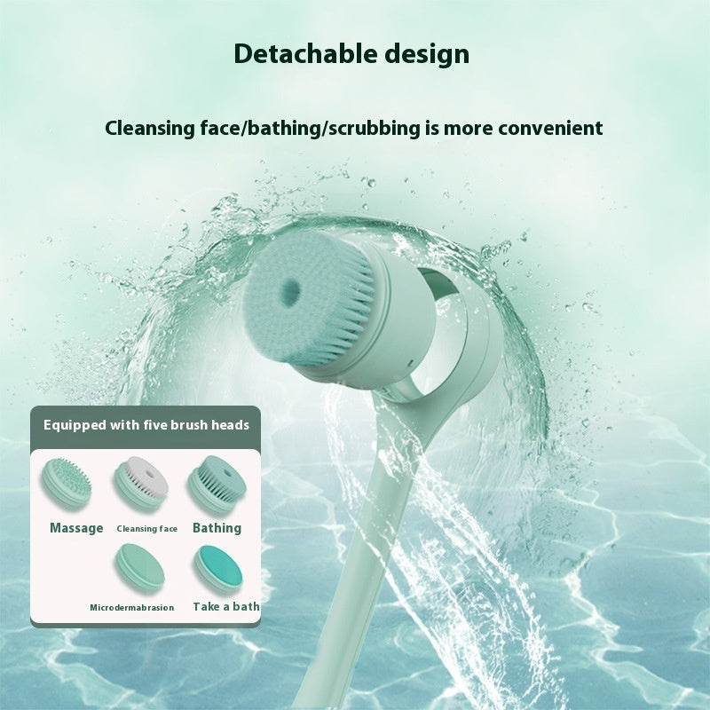 Gentle cleansing brush with water droplets and text indicating IPX7 waterproof certification on a light green background.